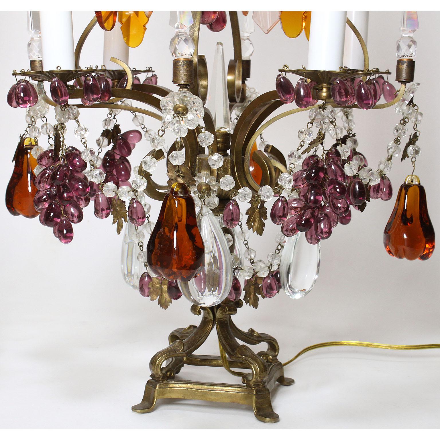 Rococo Revival Pair of 19th-20th Century Florentine Cut-Glass Fruit Girandole Table Lamps For Sale