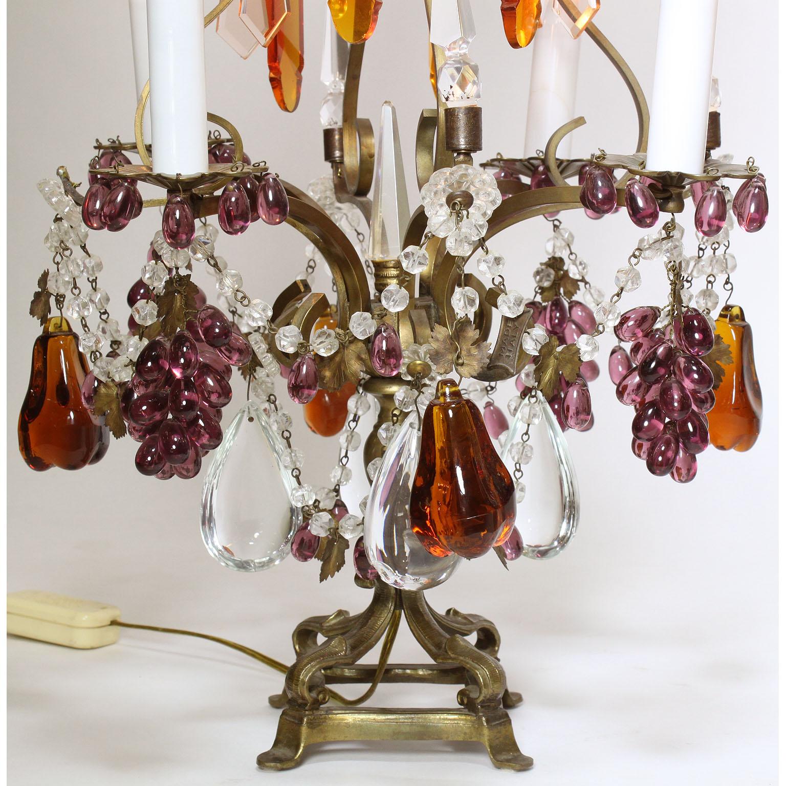 italien Paire de lampes de table Girandole à fruits en verre taillé florentin du XIXe-XXe siècle en vente