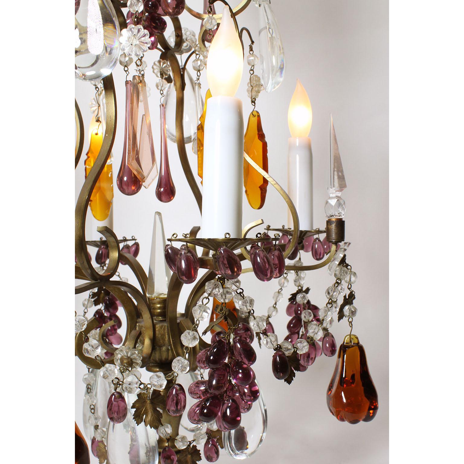Patiné Paire de lampes de table Girandole à fruits en verre taillé florentin du XIXe-XXe siècle en vente