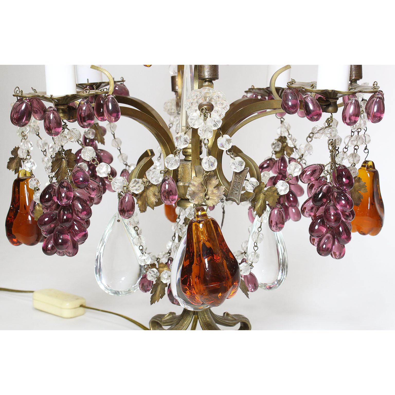 Paire de lampes de table Girandole à fruits en verre taillé florentin du XIXe-XXe siècle Bon état - En vente à Los Angeles, CA