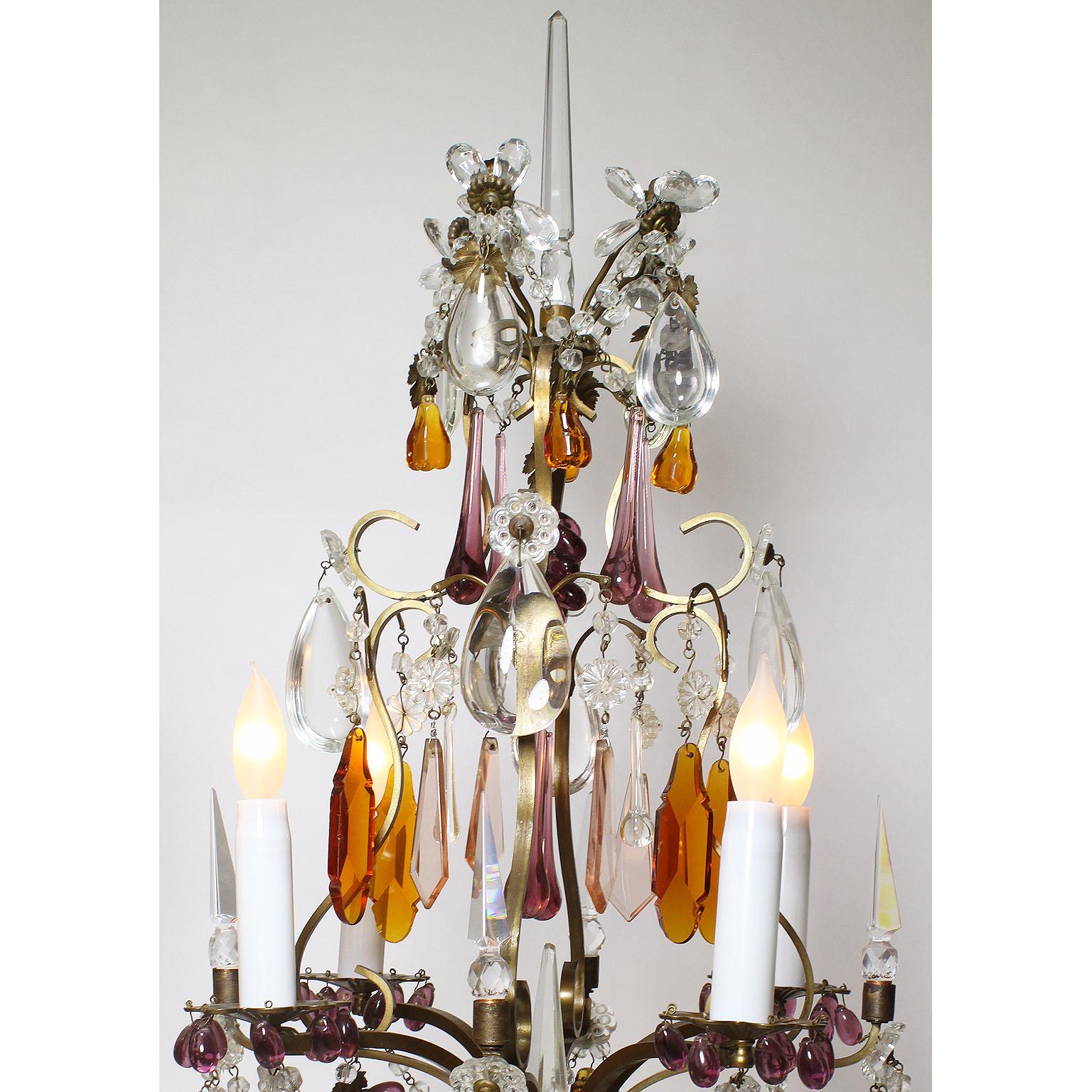 Bronze Paire de lampes de table Girandole à fruits en verre taillé florentin du XIXe-XXe siècle en vente