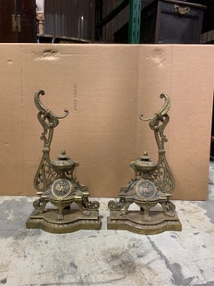 Pair of 19th-20th Century French Bronze Fireplace Chenets with Tool Rest