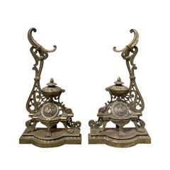 Pair of 19th-20th Century French Bronze Fireplace Chenets with Tool Rest