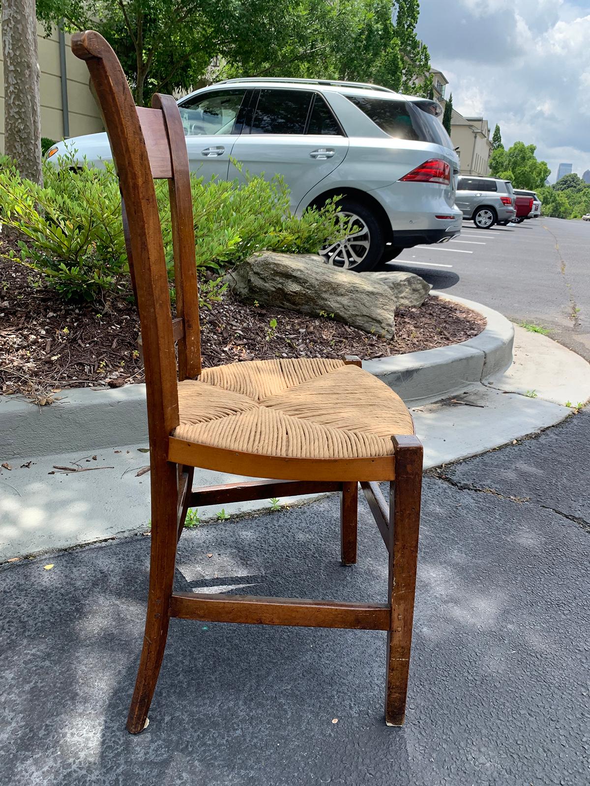 Hand-Carved Pair of 19th-20th Century French Country Carved Side Chairs with Rush Seats