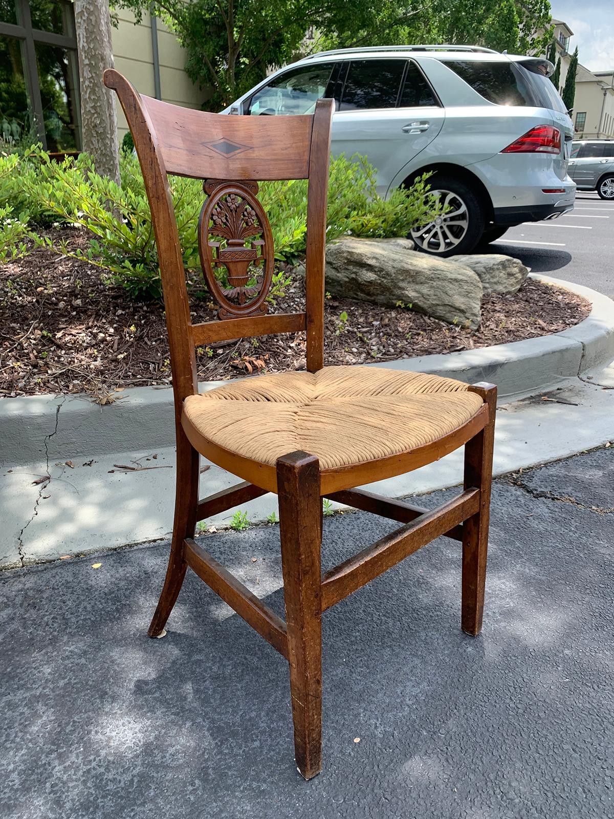 Pair of 19th-20th Century French Country Carved Side Chairs with Rush Seats In Good Condition In Atlanta, GA