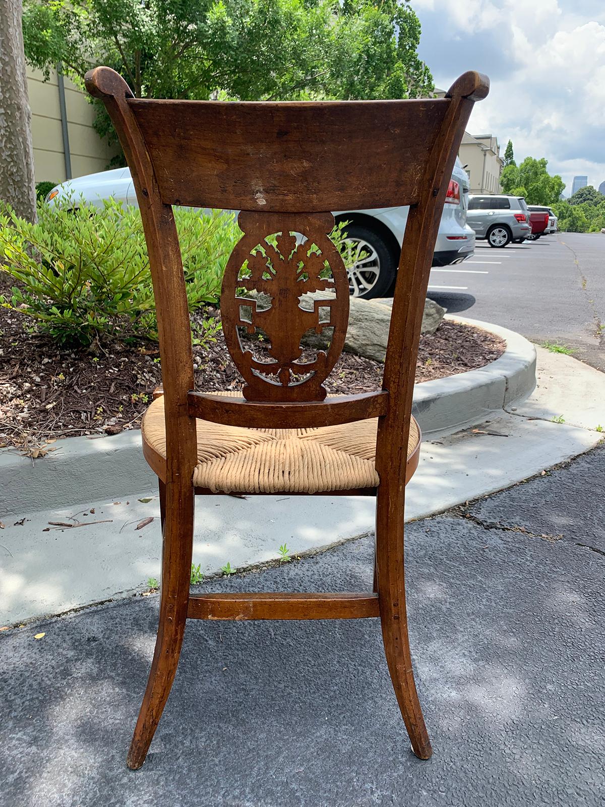 Pair of 19th-20th Century French Country Carved Side Chairs with Rush Seats 3