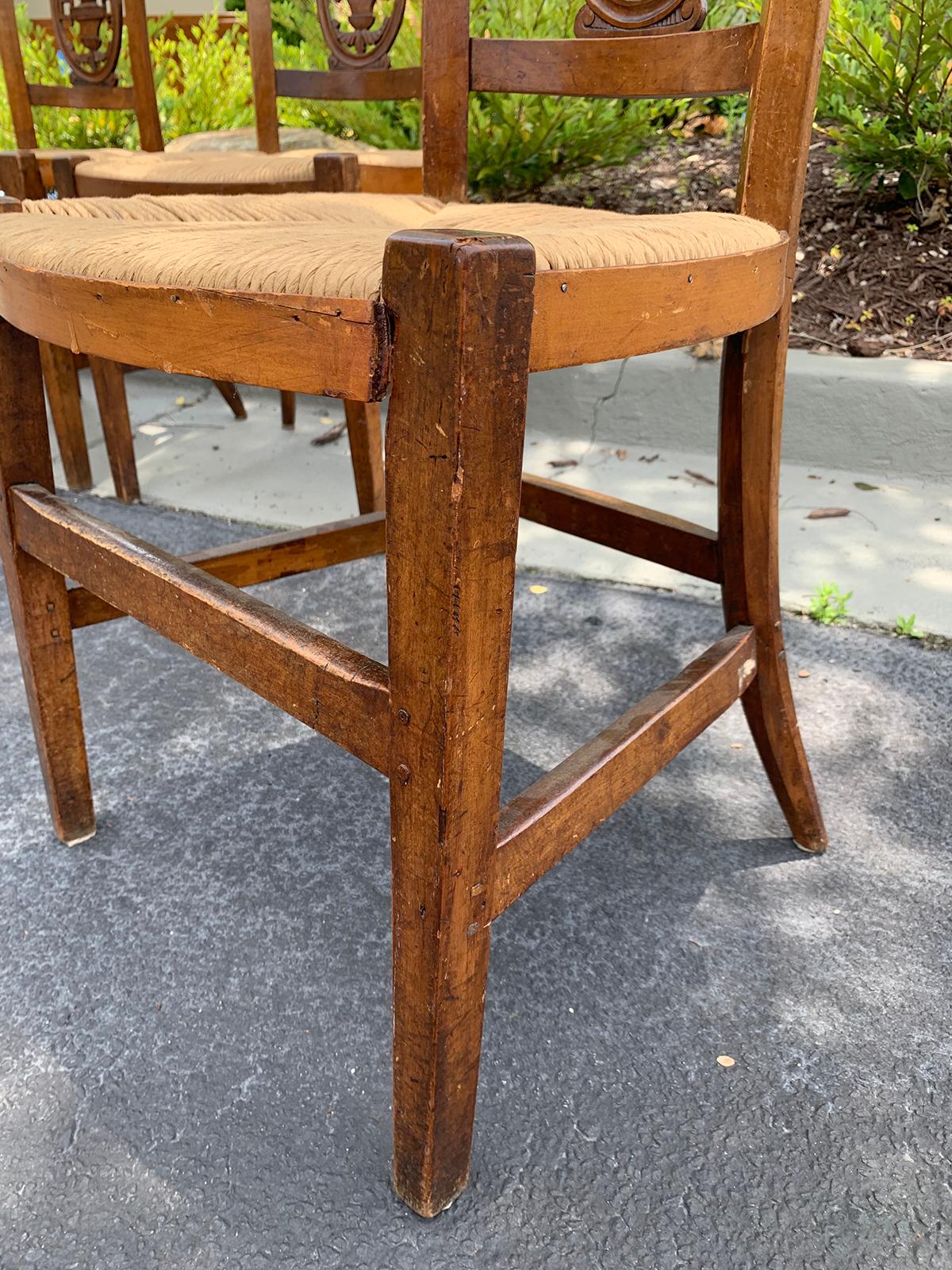 Pair of 19th-20th Century French Country Carved Side Chairs with Rush Seats 5