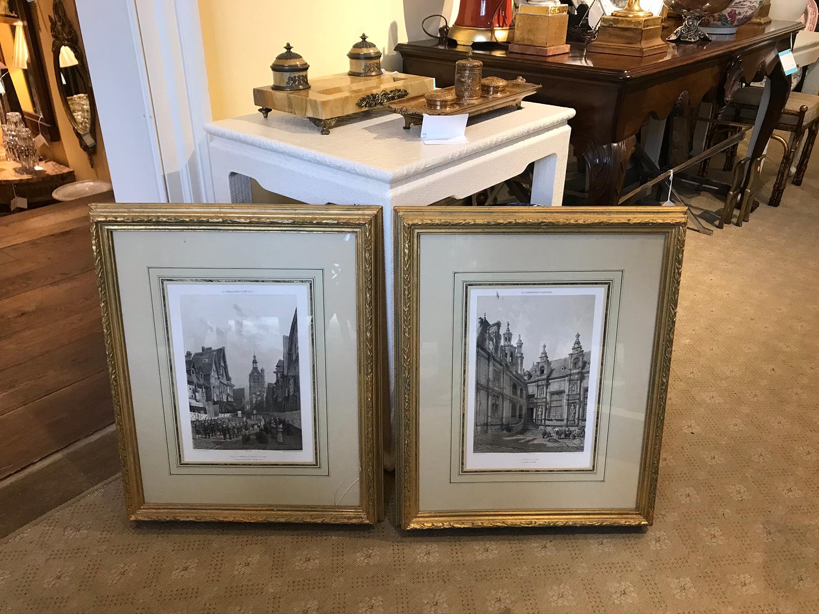 Pair of 19th-20th Century French Engravings of Normandy in Giltwood Frames 16
