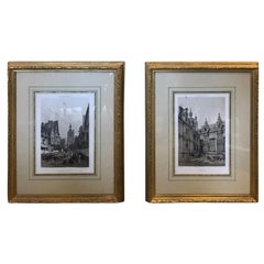 Pair of 19th-20th Century French Engravings of Normandy in Giltwood Frames