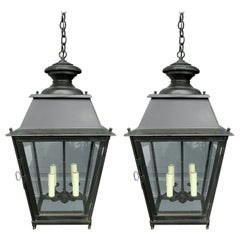 Antique Pair of 19th-20th Century French Iron Lanterns