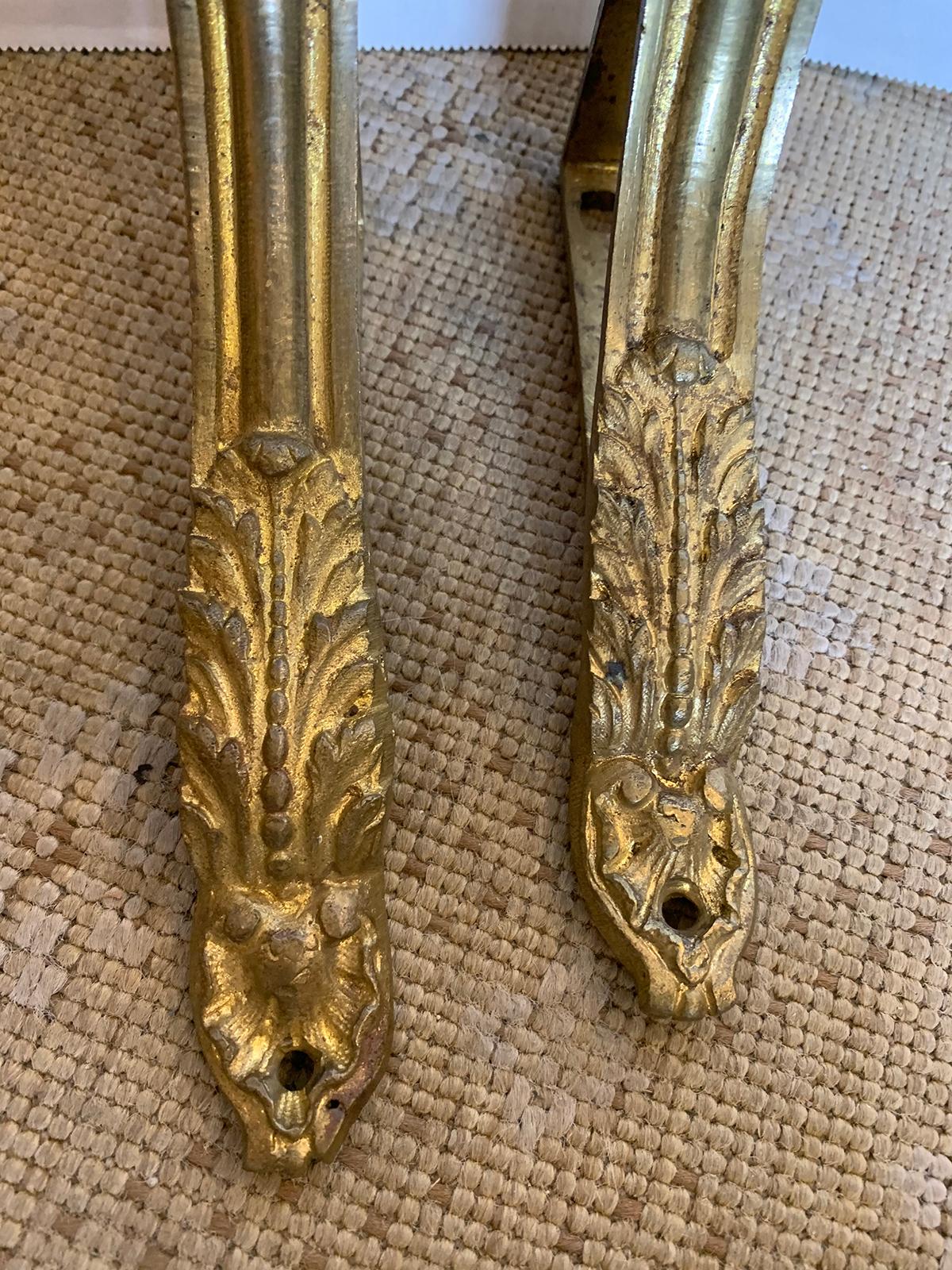 Pair of 19th-20th Century Gilt Bronze Curtain Rod Brackets For Sale 1