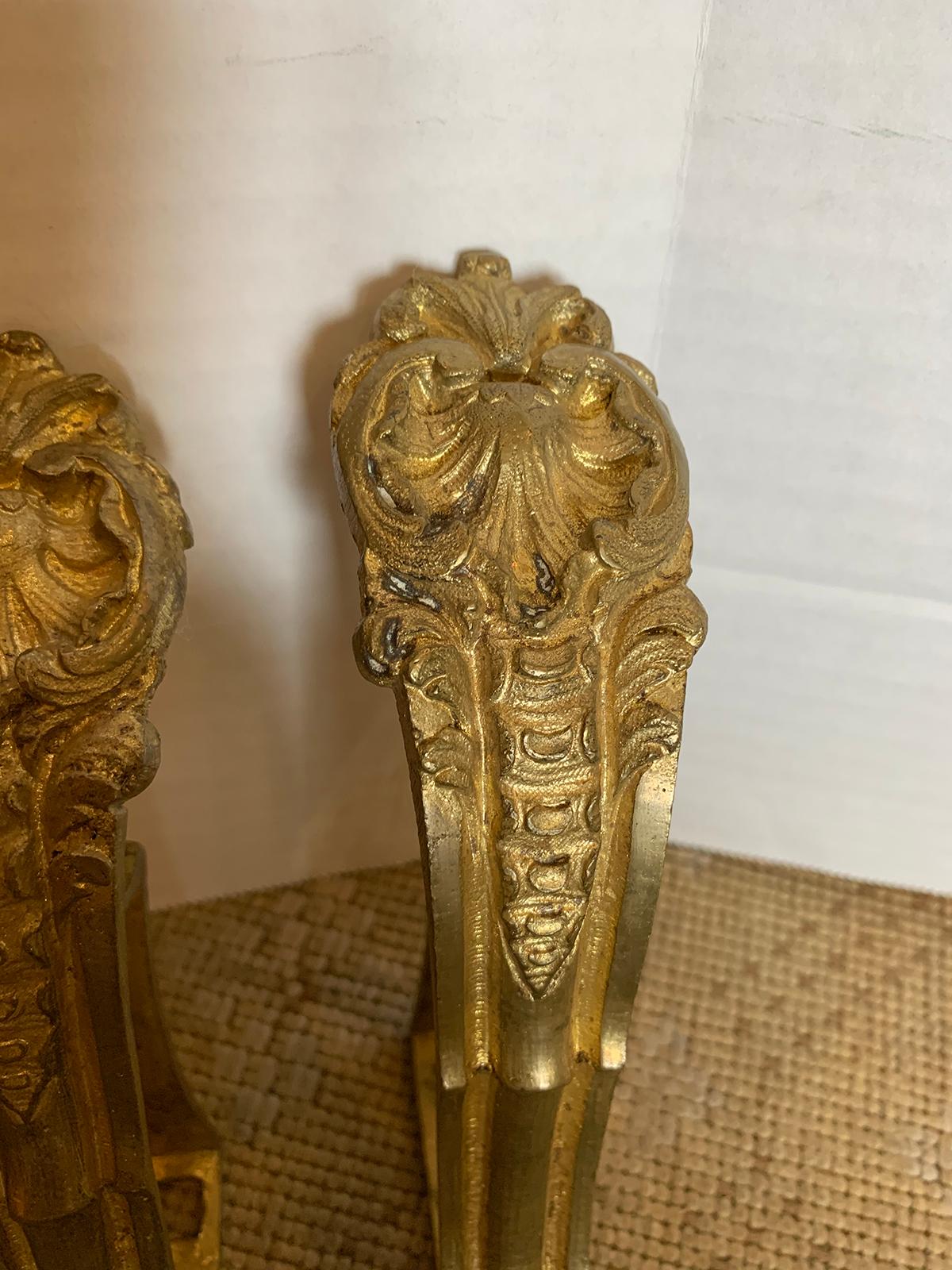 Pair of 19th-20th Century Gilt Bronze Curtain Rod Brackets For Sale 2