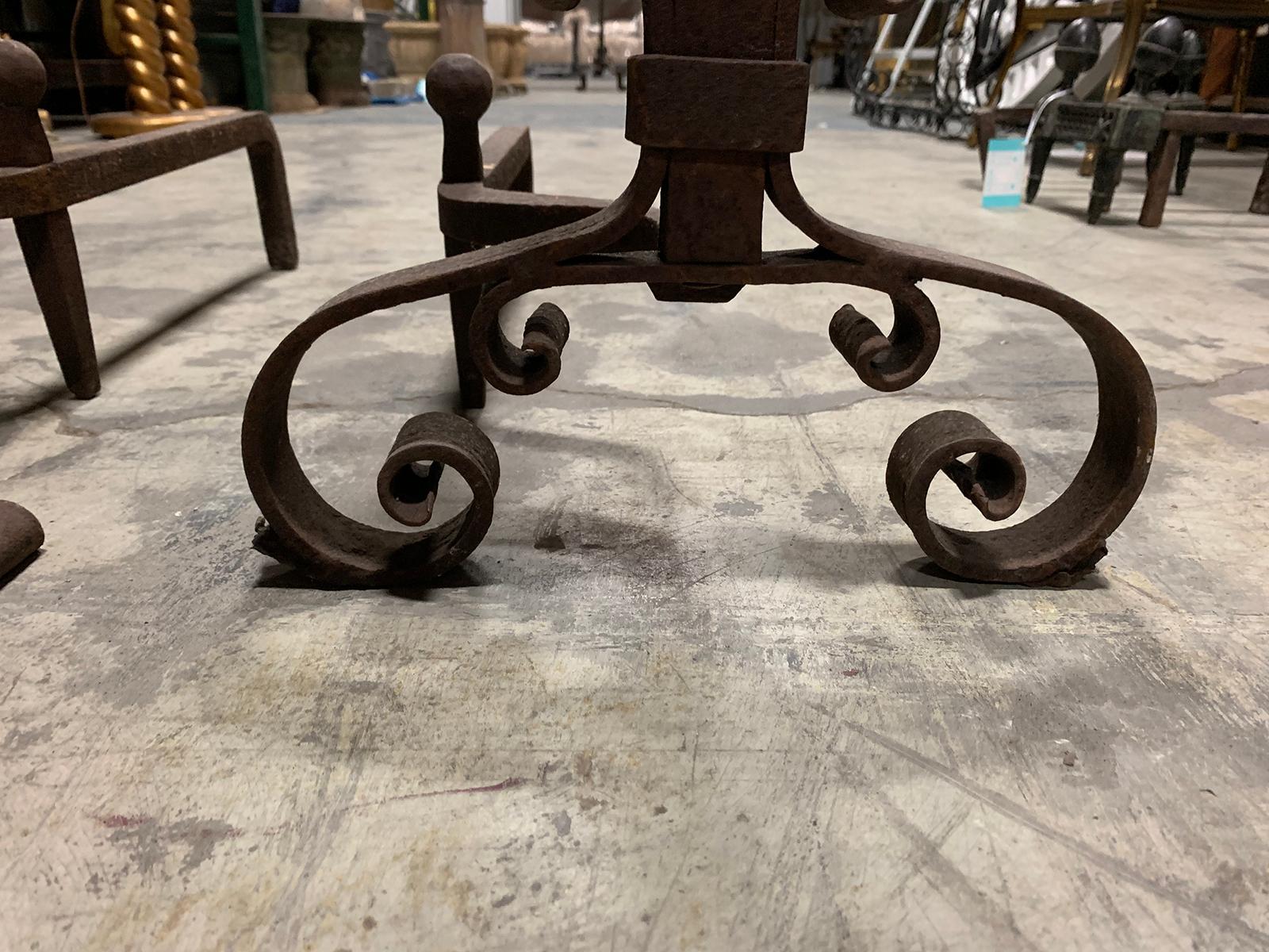 Pair of 19th-20th Century Iron Andirons with Port Warmers For Sale 8