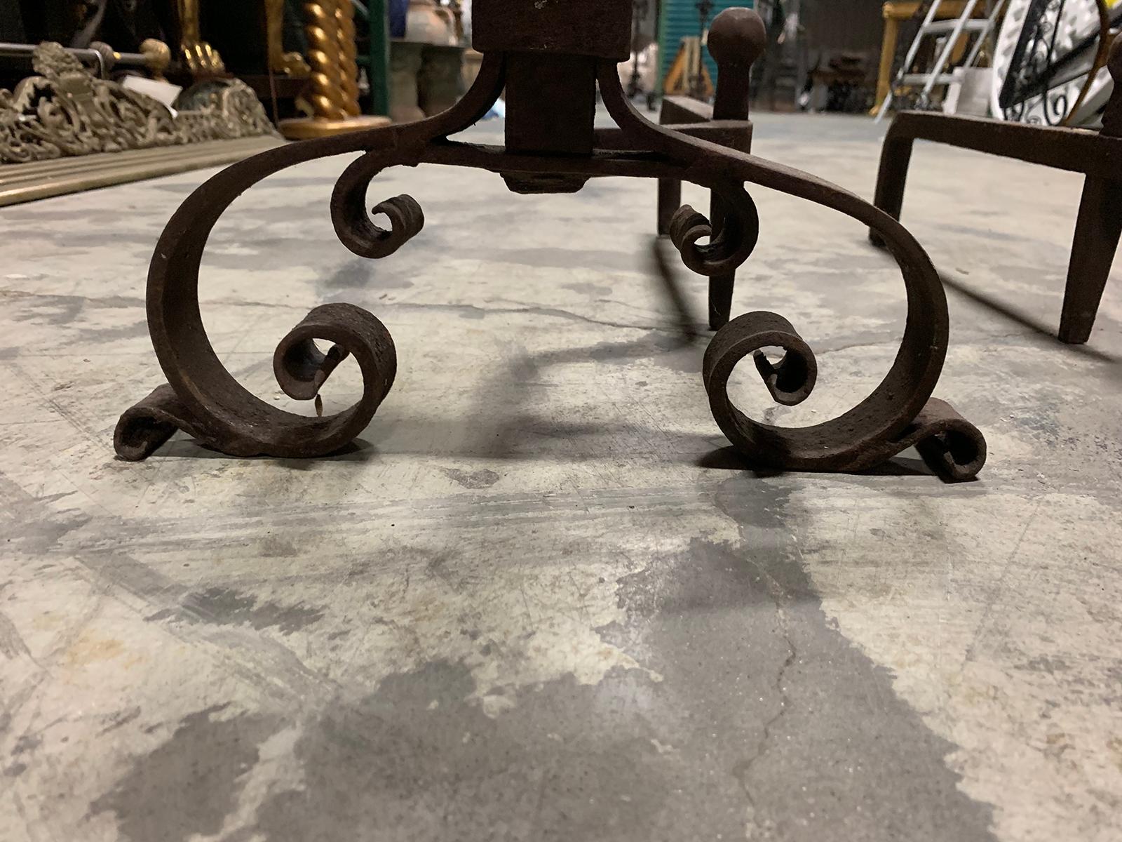 Pair of 19th-20th Century Iron Andirons with Port Warmers For Sale 9