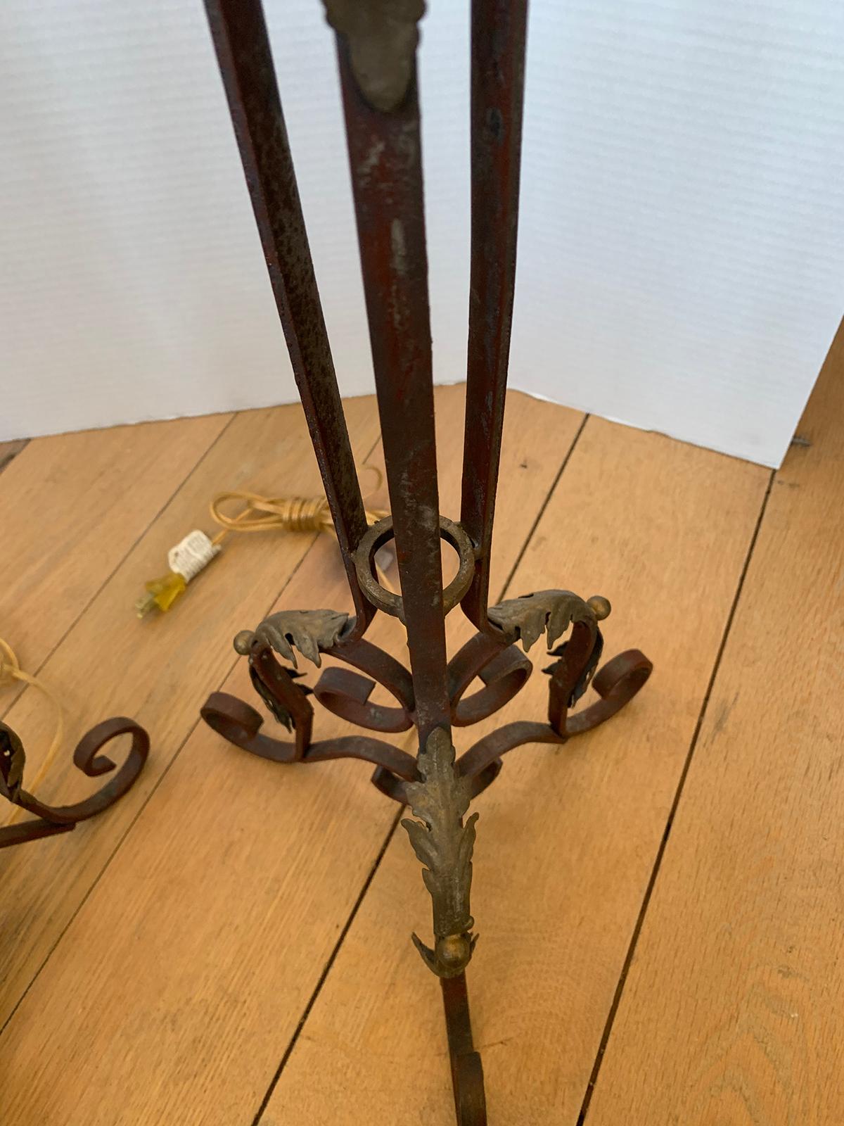 Pair of 19th-20th Century Iron Candlesticks with Gilt Details as Lamps For Sale 12