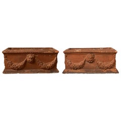 Pair of 19th-20th Century Italian Poss. Impruneta Handmade Terracotta Planters