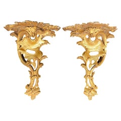 Pair of 19th-20th Century Italian Rococo Giltwood Wall Brackets