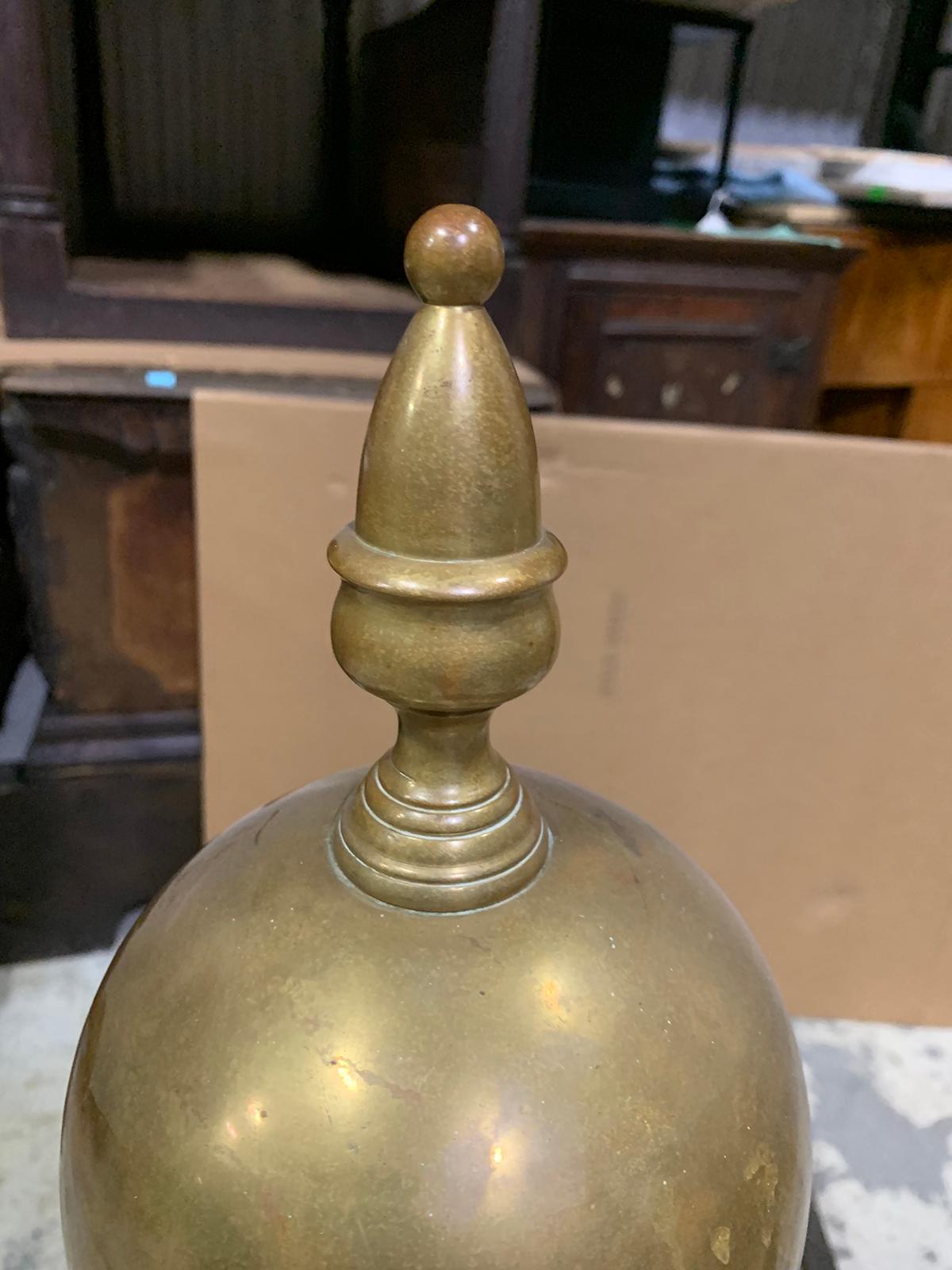 Pair of 19th-20th Century Large Scale American Brass Andirons with Ball Finials For Sale 10