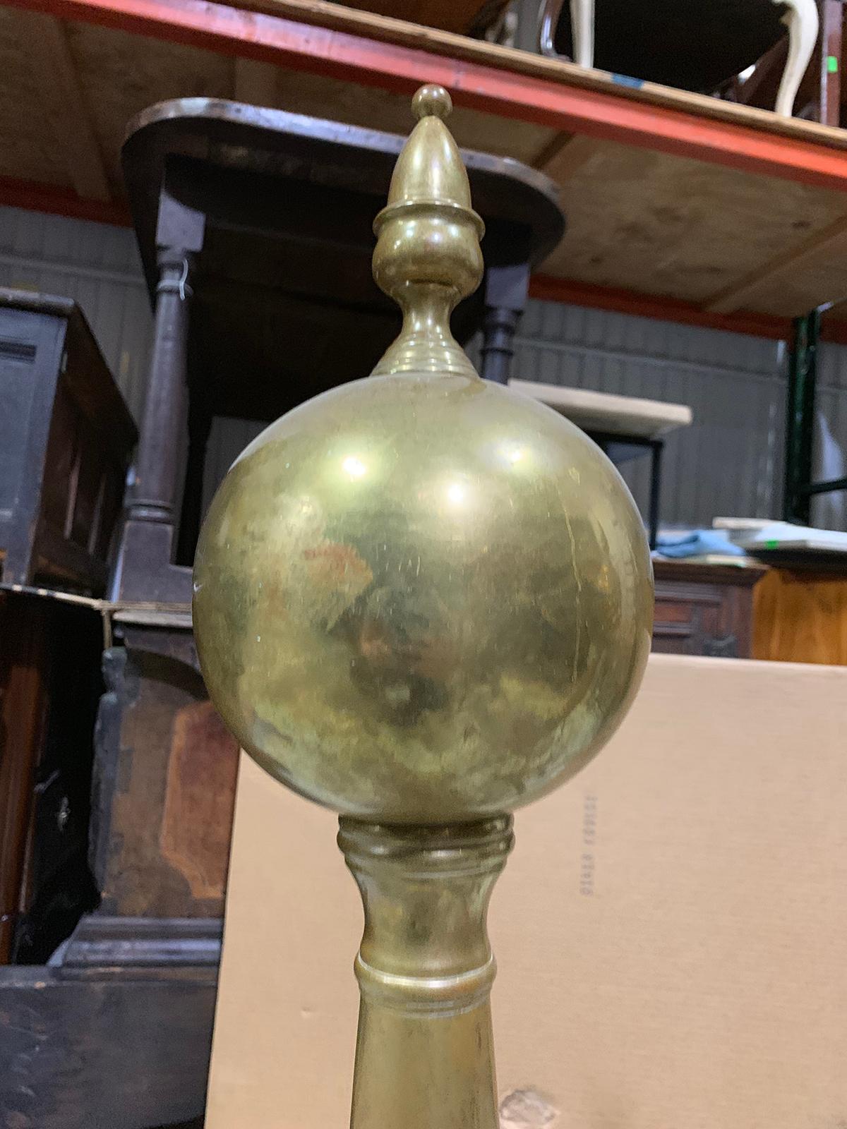 Pair of 19th-20th Century Large Scale American Brass Andirons with Ball Finials For Sale 11