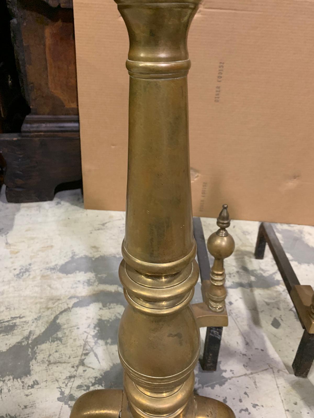 Pair of 19th-20th Century Large Scale American Brass Andirons with Ball Finials For Sale 12