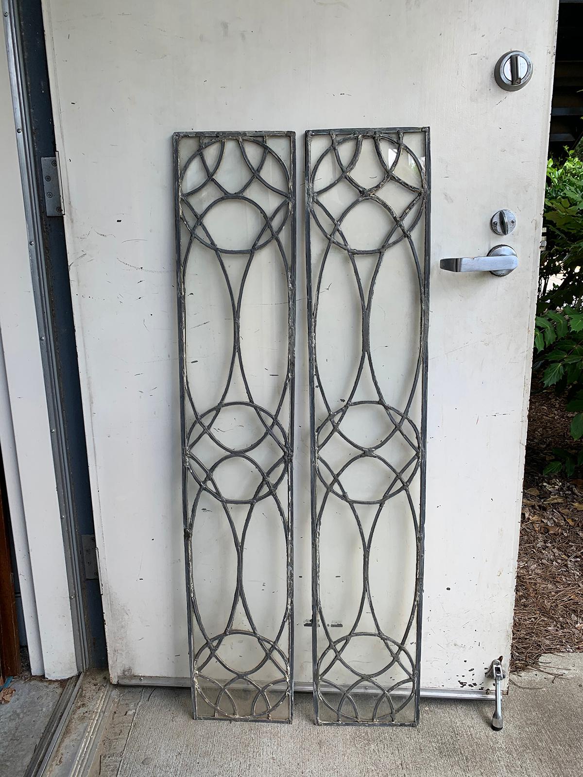 Pair of 19th-20th century leaded glass architectural panes / transoms.