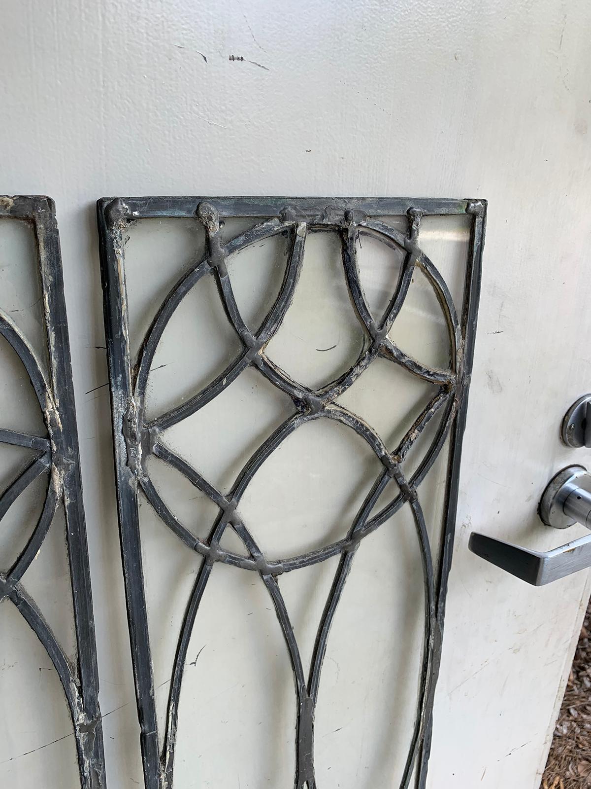 19th Century Pair of 19th-20th Century Leaded Glass Architectural Panes / Transoms For Sale