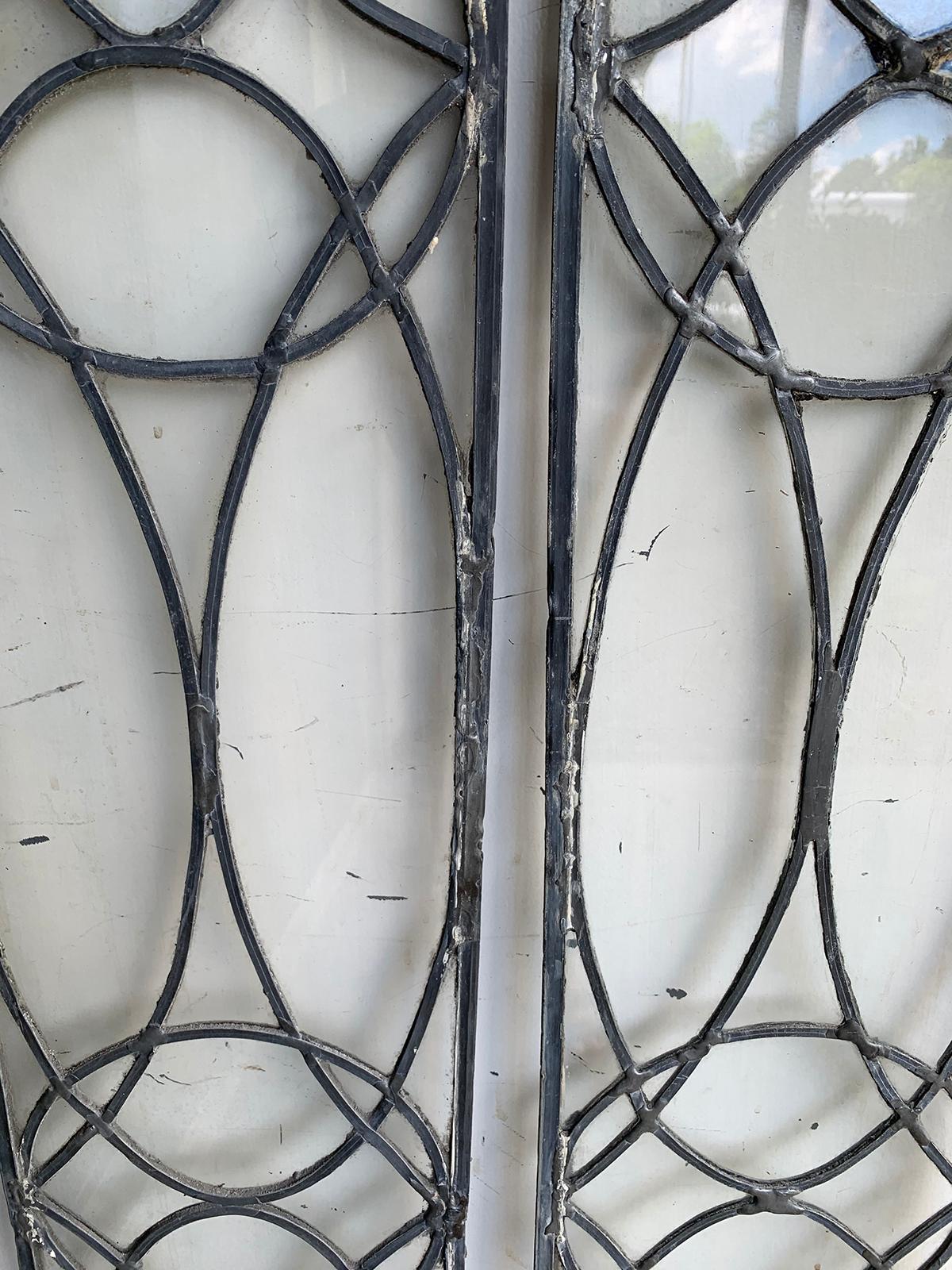 Pair of 19th-20th Century Leaded Glass Architectural Panes / Transoms For Sale 1