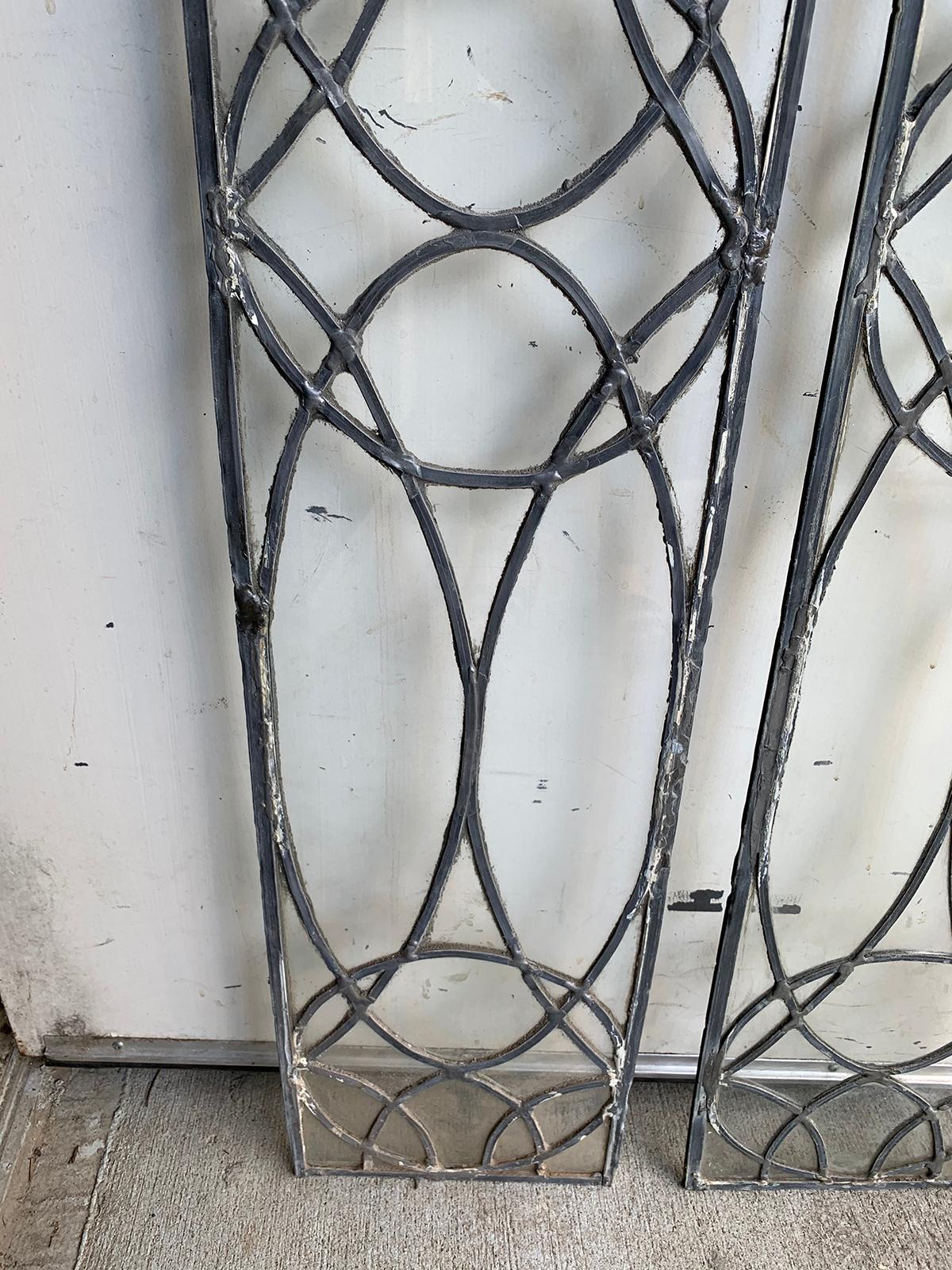 Pair of 19th-20th Century Leaded Glass Architectural Panes / Transoms For Sale 2