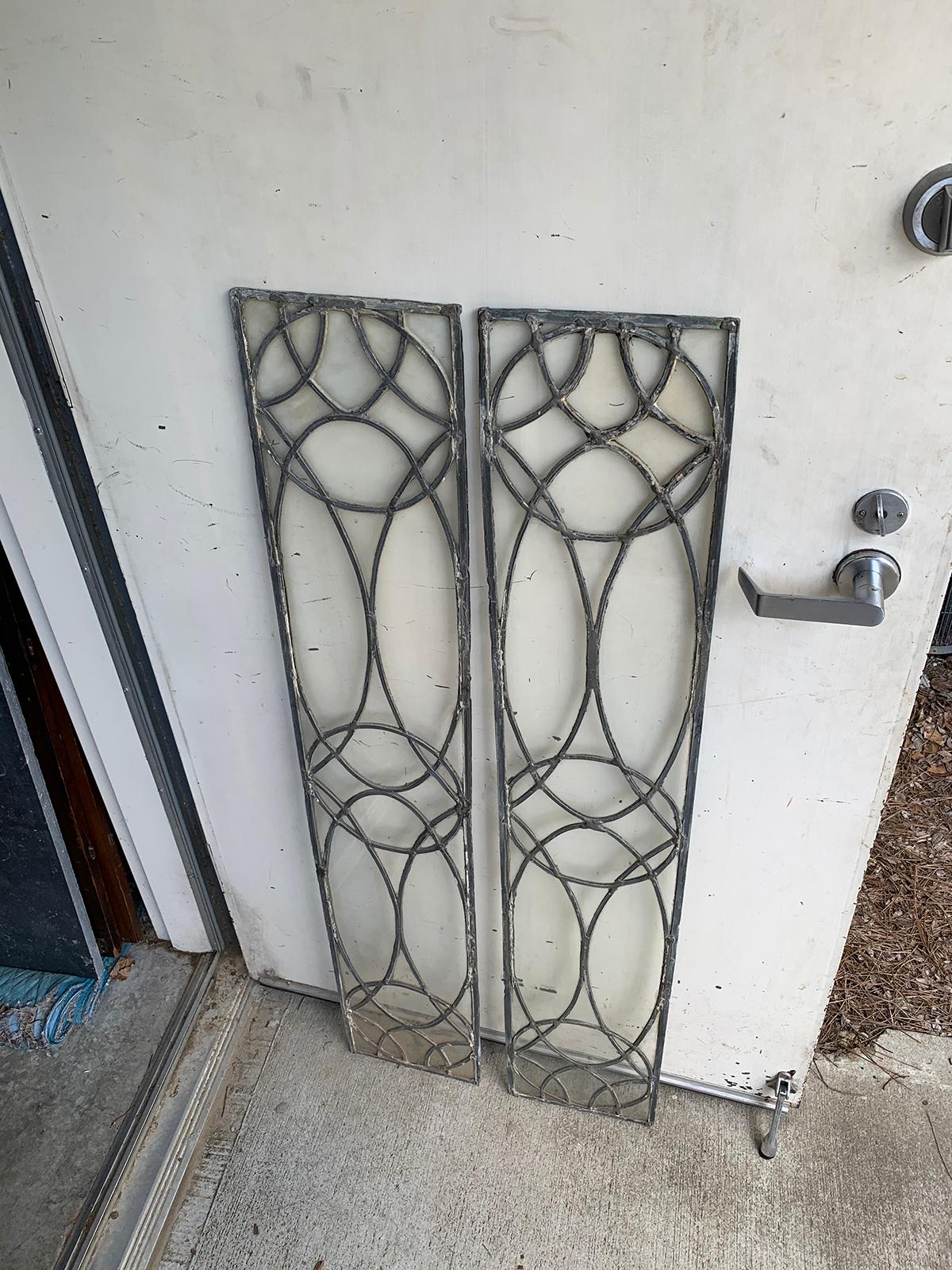 Pair of 19th-20th Century Leaded Glass Architectural Panes / Transoms For Sale 4