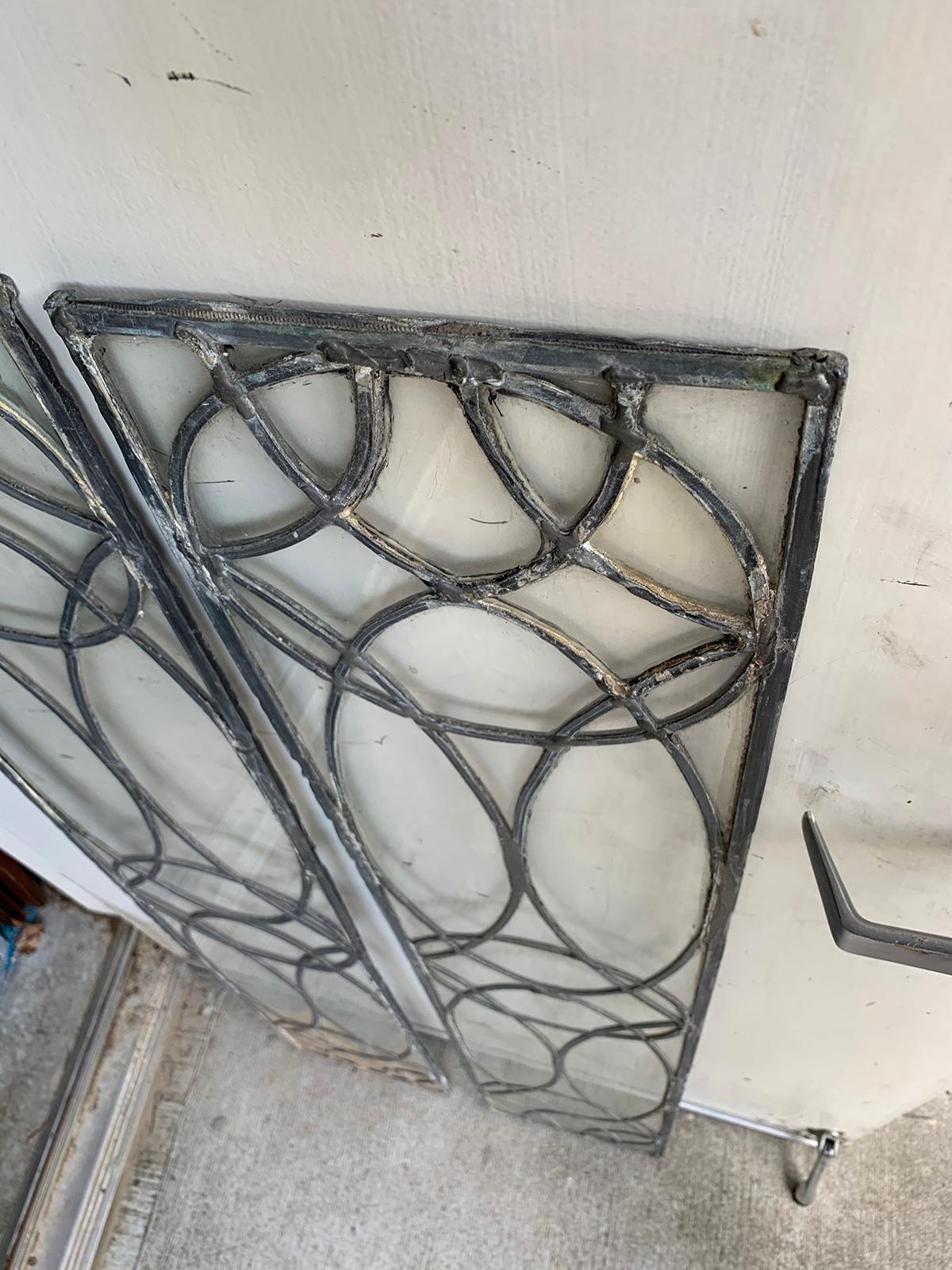 Pair of 19th-20th Century Leaded Glass Architectural Panes / Transoms For Sale 5