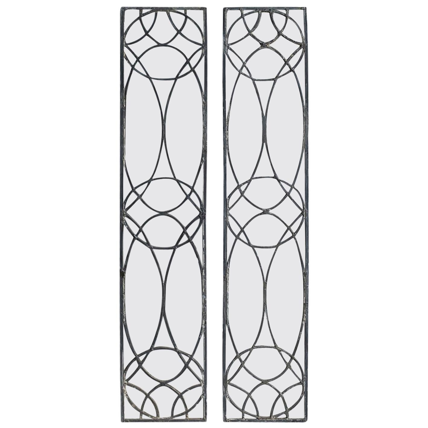 Pair of 19th-20th Century Leaded Glass Architectural Panes / Transoms For Sale