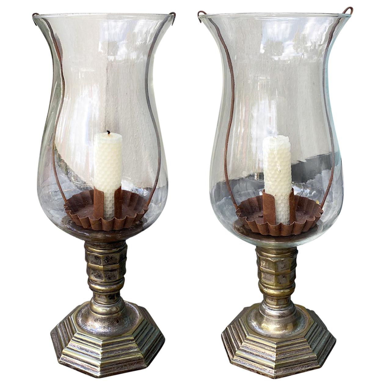 Pair of 19th-20th Century Louis XV Style Glass Photophores