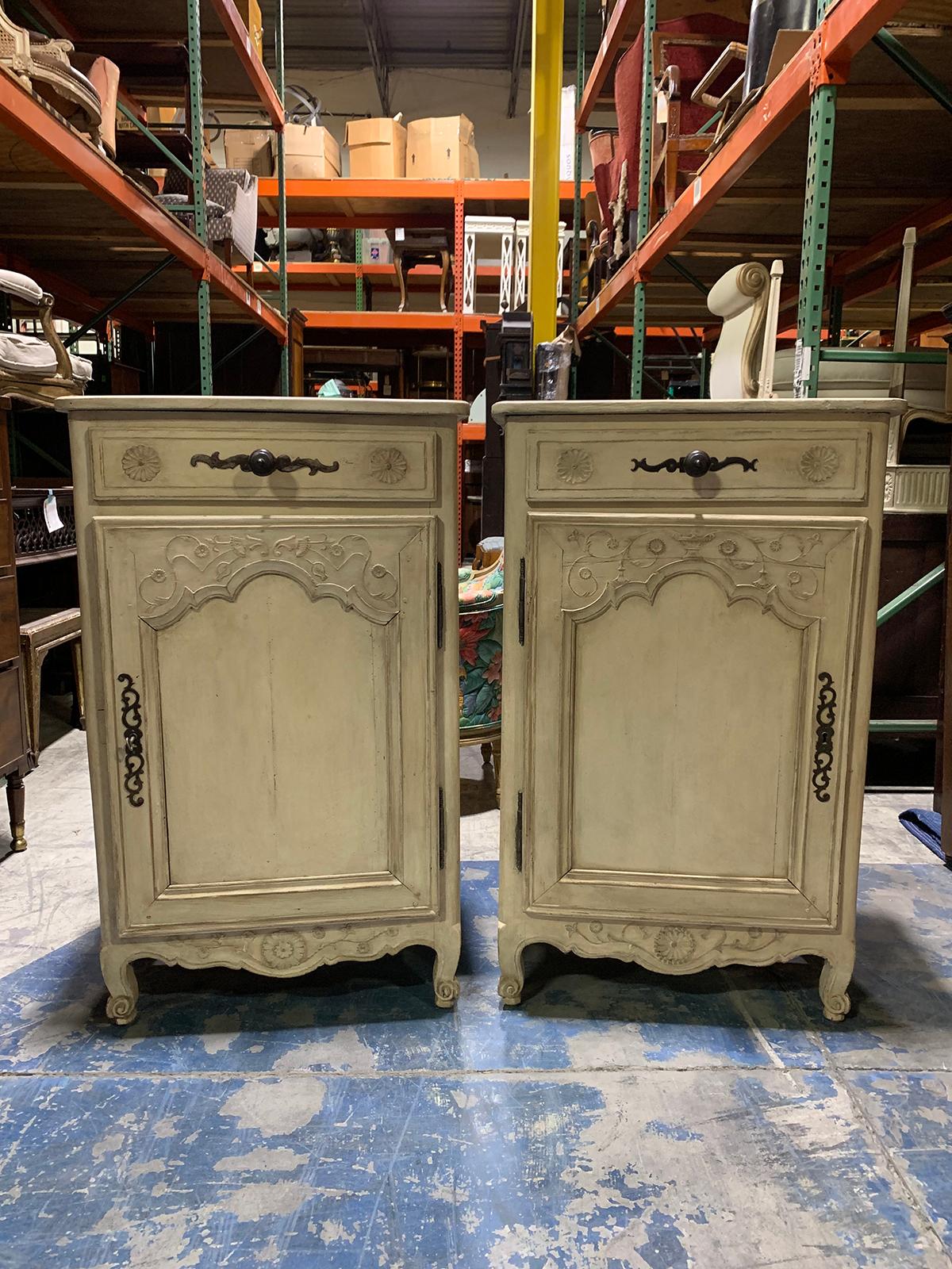 Pair of 19th-20th century Louis XV style Provincial painted cabinets.