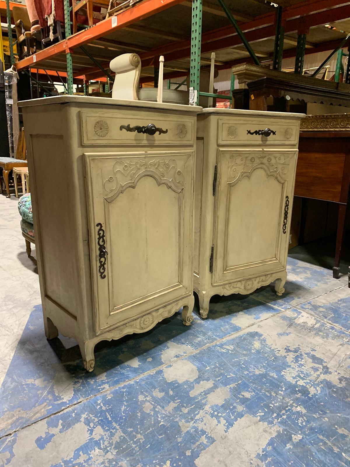 Pair of 19th-20th Century Louis XV Style Provincial Painted Cabinets In Good Condition For Sale In Atlanta, GA