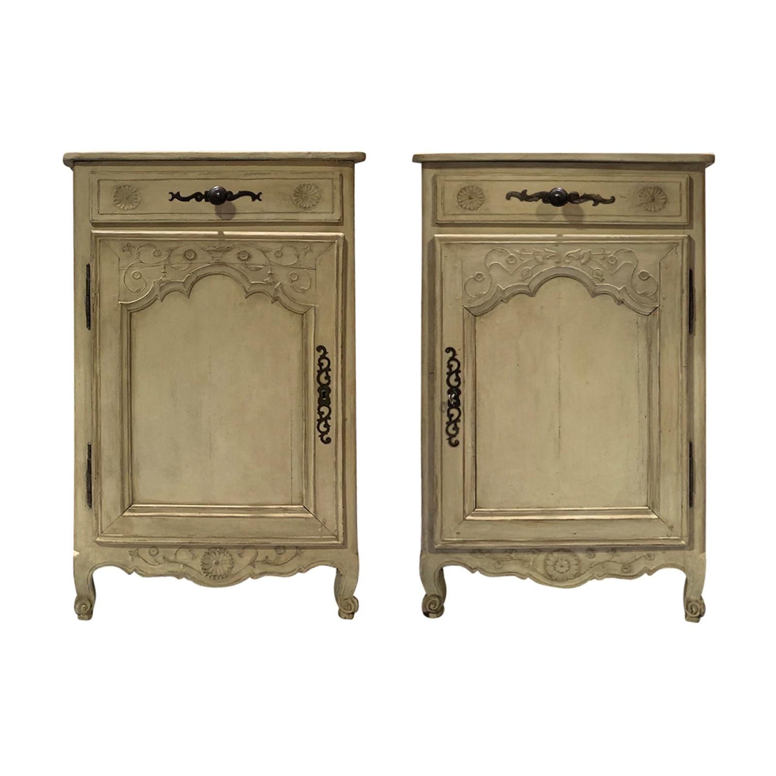 Pair of 19th-20th Century Louis XV Style Provincial Painted Cabinets For Sale