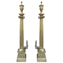 Pair of 19th-20th Century Neoclassical Brass Andirons