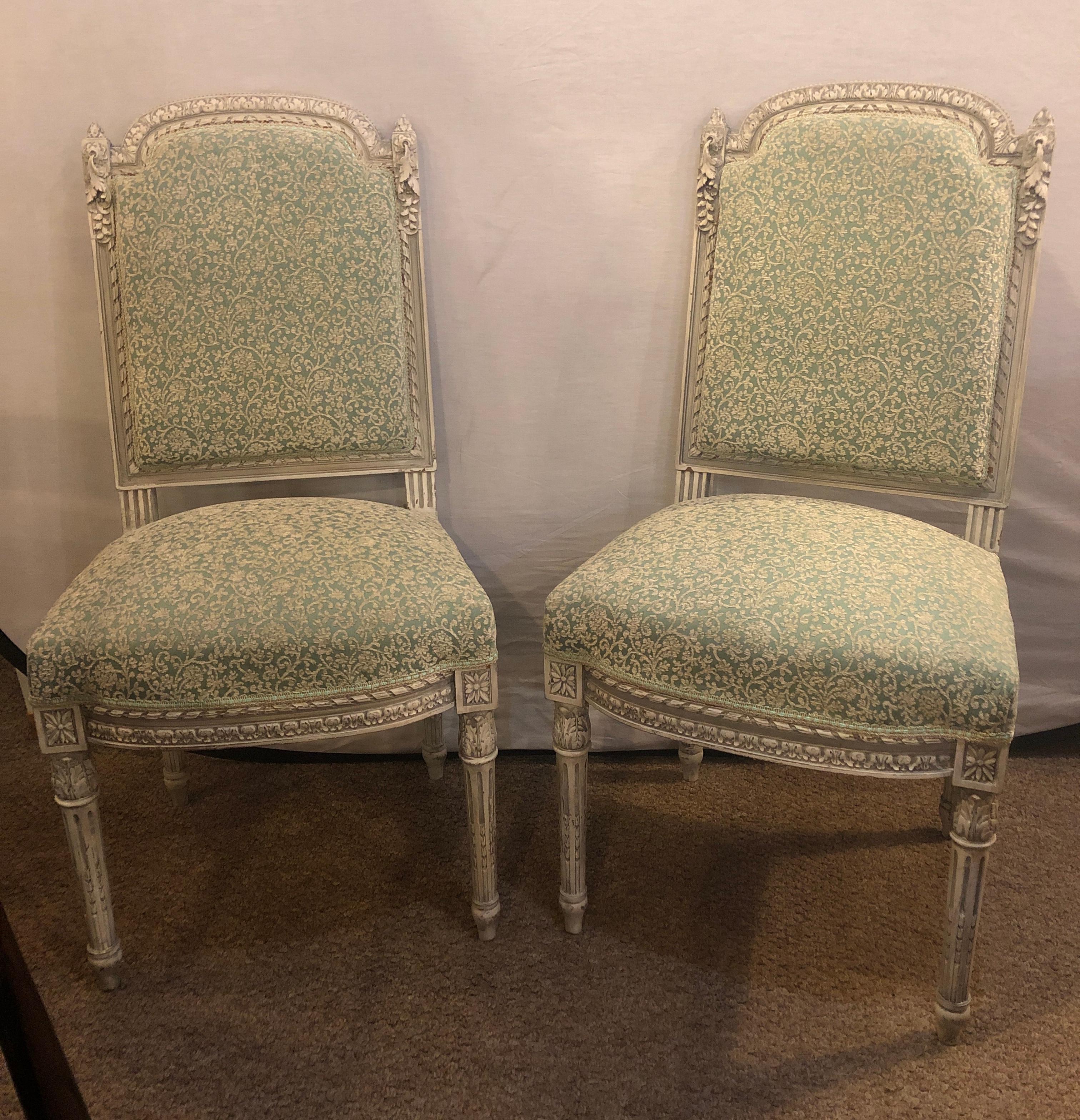 Pair of 19th-20th Century Paint Decorated Louis XVI Style Swedish Side Chairs For Sale 11