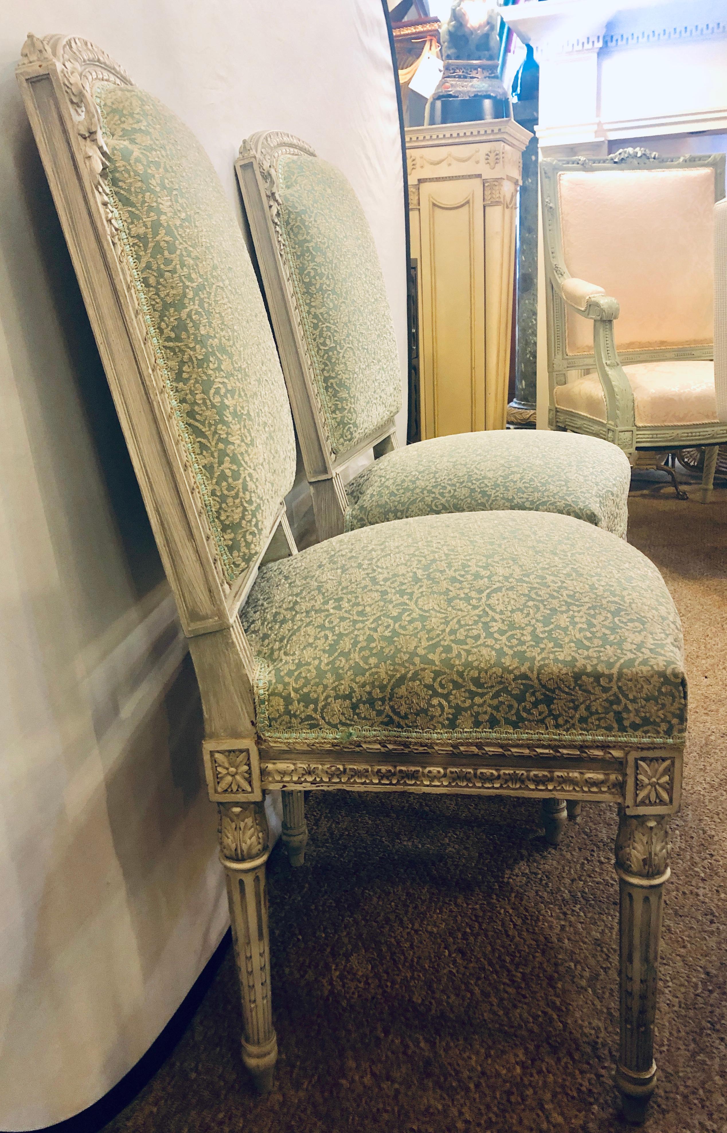 Pair of 19th-20th Century Paint Decorated Louis XVI Style Swedish Side Chairs For Sale 3