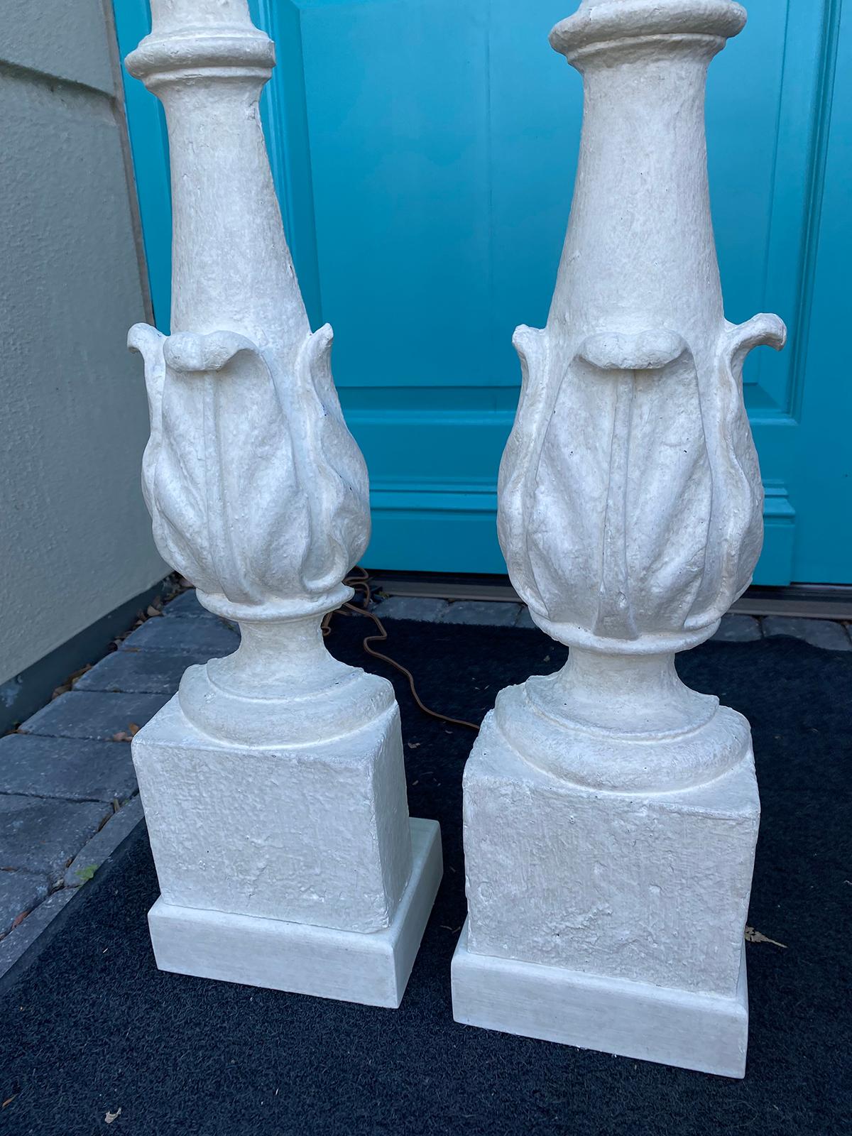 Wood Pair of 19th-20th Century Painted Balustrades as Lamps, Custom Finish