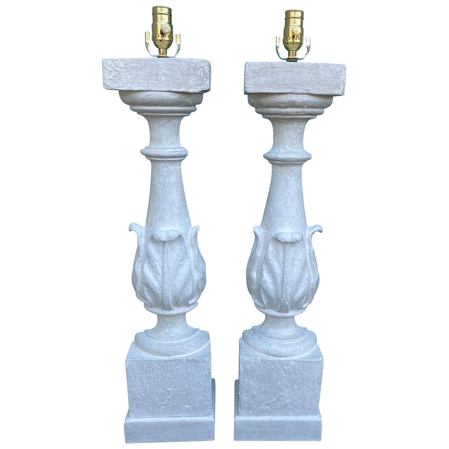Pair of 19th-20th Century Painted Balustrades as Lamps, Custom Finish