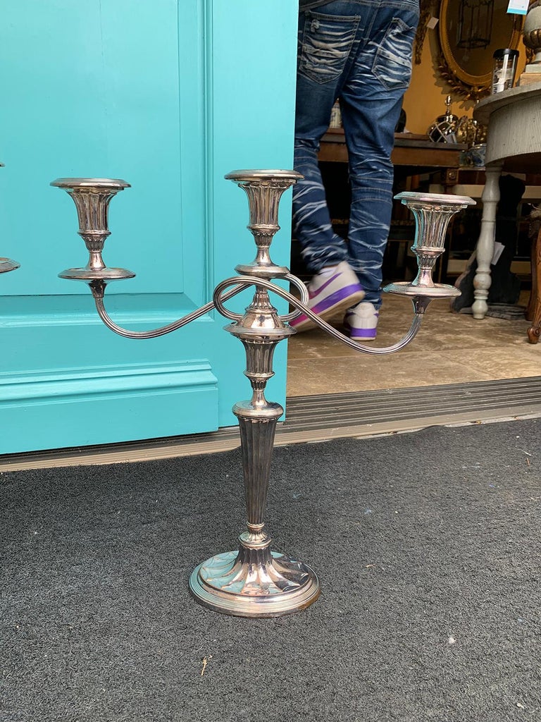 Pair of 19th20th Century Sheffield Silver ThreeArm Candelabras