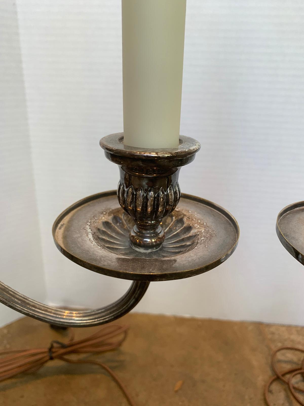 Pair of 19th-20th Century Sheffield Silver Two-Arm Candelabra Lamps For Sale 4