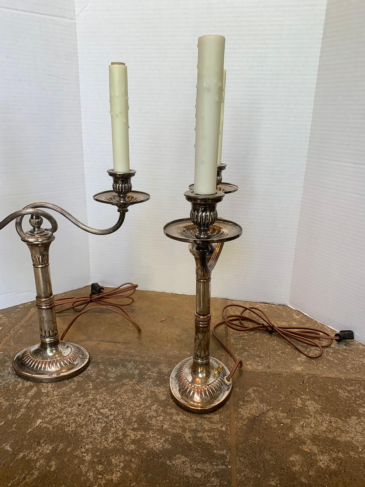 Pair of 19th-20th Century Sheffield Silver Two-Arm Candelabra Lamps For Sale 8