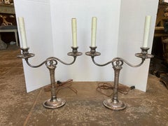 Pair of 19th-20th Century Sheffield Silver Two-Arm Candelabra Lamps