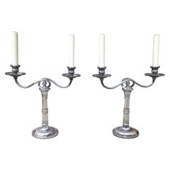Pair of 19th-20th Century Sheffield Silver Two-Arm Candelabra Lamps