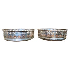 Pair of 19th-20th Century Silver Plate & Wood Wine Coasters
