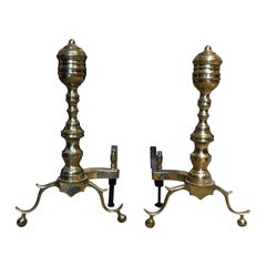 Pair of 19th-20th Century Small Georgian Style Brass Andirons