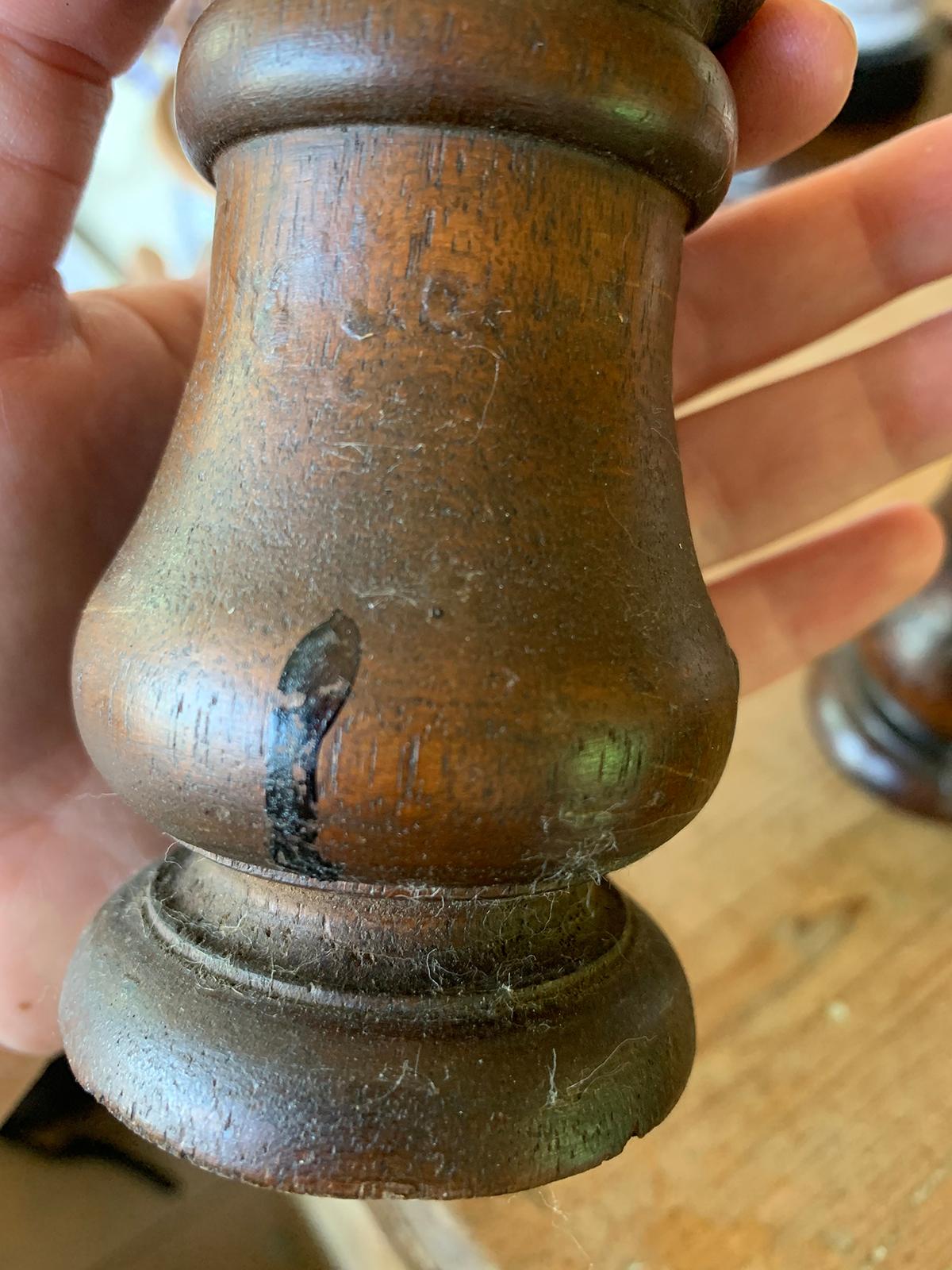 Pair of 19th-20th Century Turned Wooden Candleholders For Sale 6