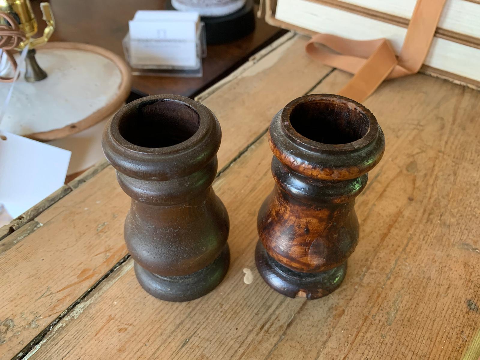 Pair of 19th-20th Century Turned Wooden Candleholders For Sale 7