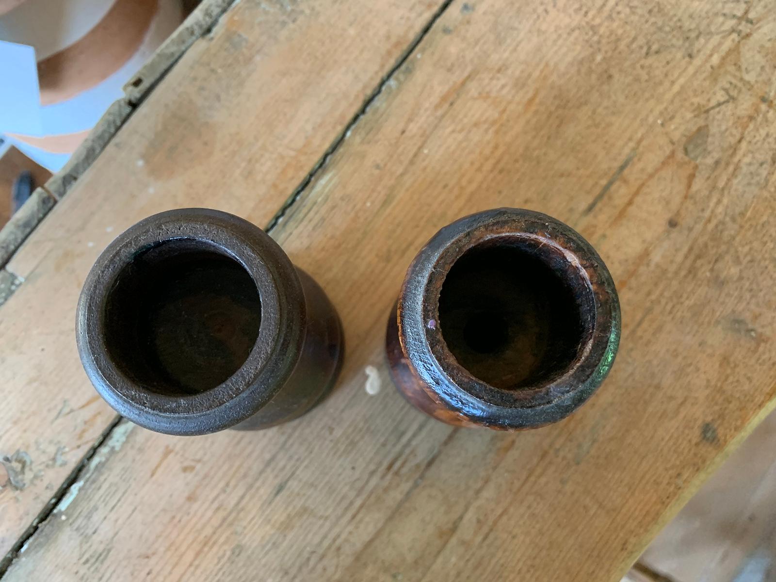 Pair of 19th-20th Century Turned Wooden Candleholders In Good Condition For Sale In Atlanta, GA